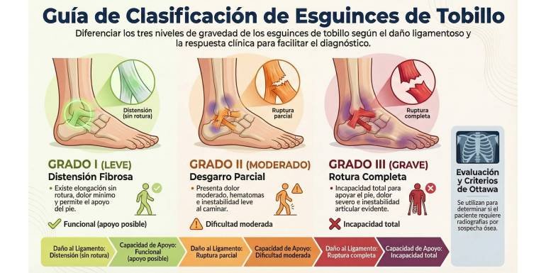¿Torcedura o algo más? Descubre los 3 grados de esguince de tobillo